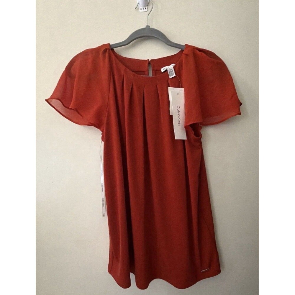 Calvin Klein pleated flutter-sleeve blouse size S NWT
